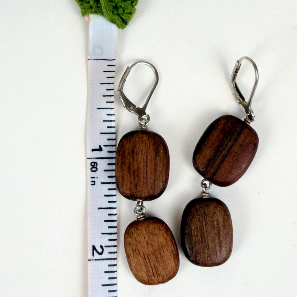 Wood Bead Earrings with Sterling Silver Earring Backs - Picture 6 of 7